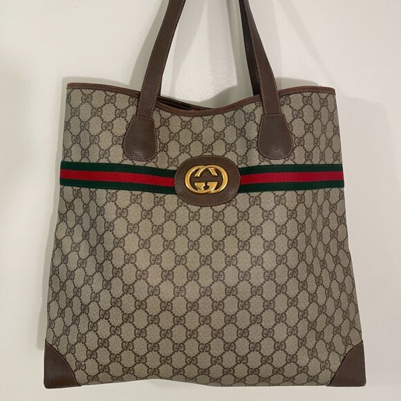 Authentic VINTAGE GUCCI Sherry Line Interlocking GG Tote Bag - Picture 1 of 16